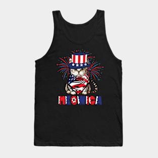 Funny 4th Of july Cute Meowica Cat For Women Men Kids Teen Tank Top